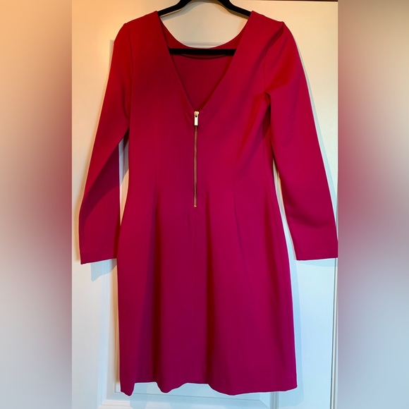 NWOT BANANA REPUBLIC DARLING DRESS. V-BACK W/GOLD ZIPPER. FUSHIA COLOR-STUNNING - Picture 4 of 10